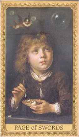 Page of Swords card from the Influence of the Angels Tarot deck