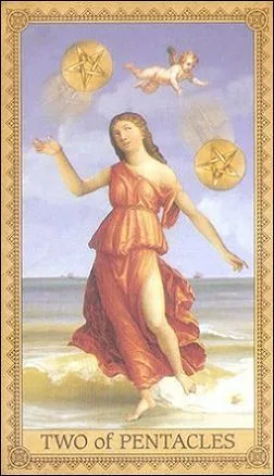 Two of Pentacles card from the Influence of the Angels Tarot deck
