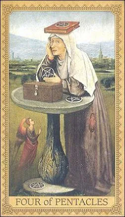 Four of Pentacles card from the Influence of the Angels Tarot deck