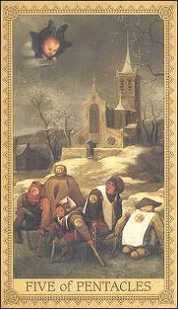 Five of Pentacles card from the Influence of the Angels Tarot deck
