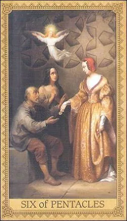 Six of Pentacles card from the Influence of the Angels Tarot deck