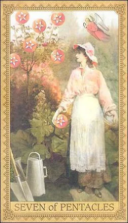 Seven of Pentacles card from the Influence of the Angels Tarot deck