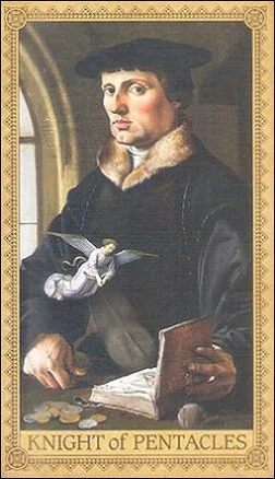 Knight of Pentacles card from the Influence of the Angels Tarot deck