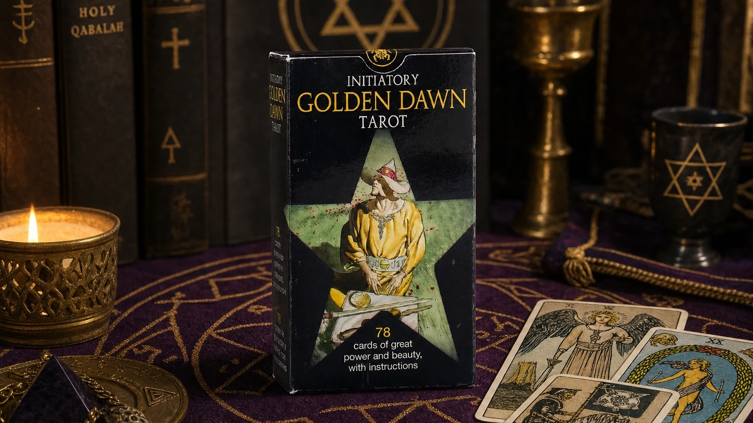 Initiatory Golden Dawn Tarot Deck by Giordano Berti and Patrizio Evangelisti Generated Initiatory Golden Dawn Tarot Deck by Giordano Berti and Patrizio Evangelisti in an atmospheric reading scene