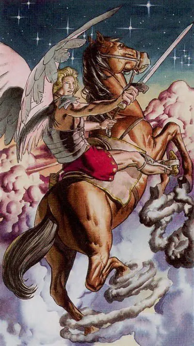 Knight of Wands card from the Initiatory Golden Dawn Tarot deck