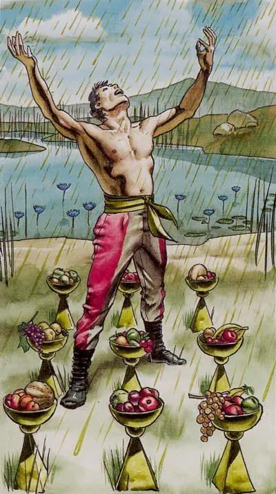 Nine of Cups card from the Initiatory Golden Dawn Tarot deck