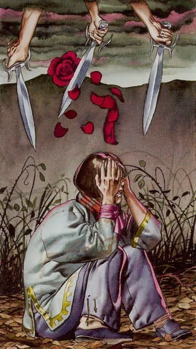 Three of Swords card from the Initiatory Golden Dawn Tarot deck