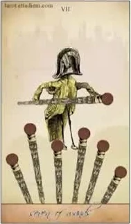 Seven of Wands card from the Isidore Tarot deck