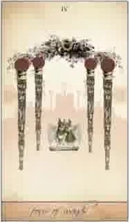 Four of Wands card from the Isidore Tarot deck