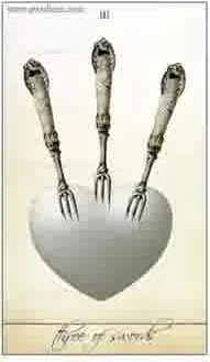 Three of Swords card from the Isidore Tarot deck
