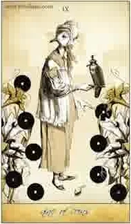 Nine of Coins card from the Isidore Tarot deck