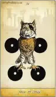 Four of Coins card from the Isidore Tarot deck