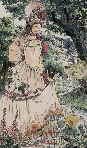 The Fool card artwork from the Jane Austen Tarot by Diane Wilkes and Lola Airaghi