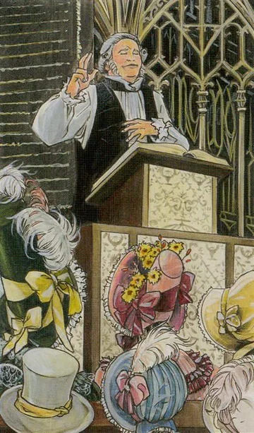 The Hierophant card artwork from the Jane Austen Tarot by Diane Wilkes and Lola Airaghi