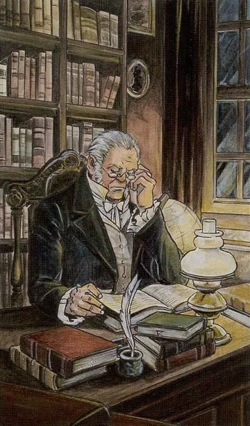 The Hermit card artwork from the Jane Austen Tarot by Diane Wilkes and Lola Airaghi