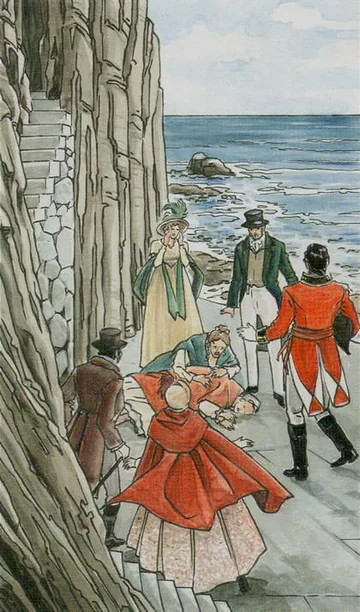 The Tower card artwork from the Jane Austen Tarot by Diane Wilkes and Lola Airaghi
