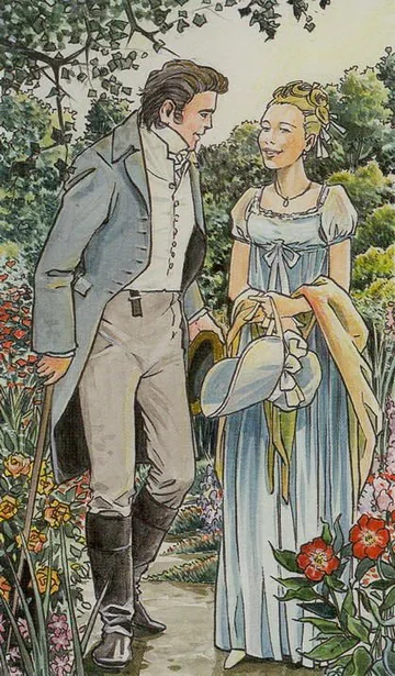 The Sun card artwork from the Jane Austen Tarot by Diane Wilkes and Lola Airaghi