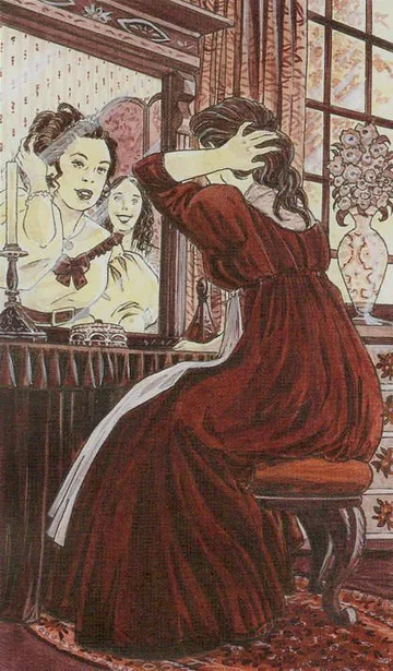 Page of Wands card artwork from the Jane Austen Tarot by Diane Wilkes and Lola Airaghi