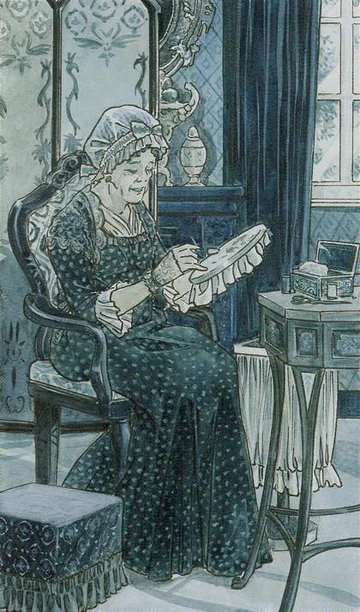 4 of Cups card artwork from the Jane Austen Tarot by Diane Wilkes and Lola Airaghi