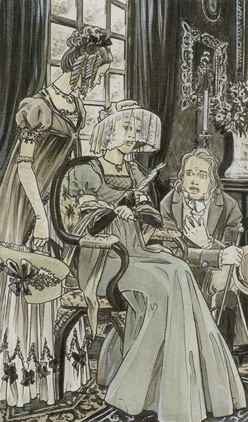 2 of Swords card artwork from the Jane Austen Tarot by Diane Wilkes and Lola Airaghi