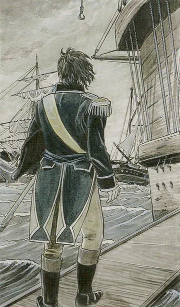 6 of Swords card artwork from the Jane Austen Tarot by Diane Wilkes and Lola Airaghi