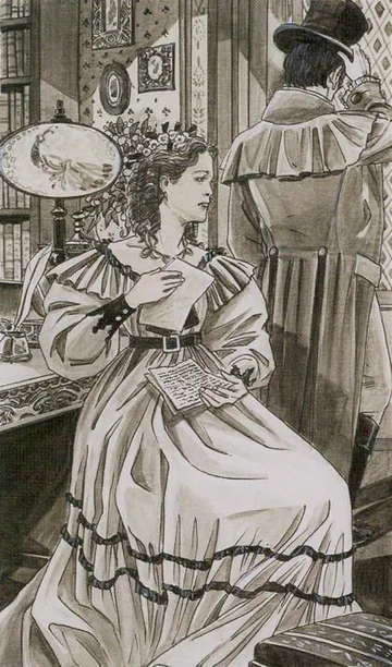 10 of Swords card artwork from the Jane Austen Tarot by Diane Wilkes and Lola Airaghi