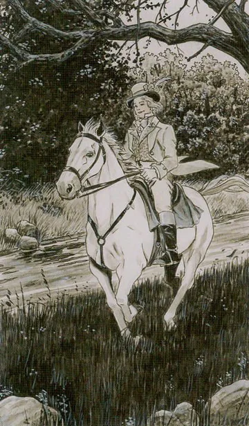 Knight of Swords card artwork from the Jane Austen Tarot by Diane Wilkes and Lola Airaghi