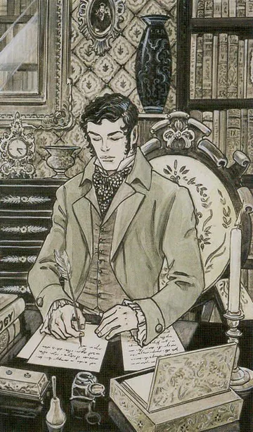 King of Swords card artwork from the Jane Austen Tarot by Diane Wilkes and Lola Airaghi