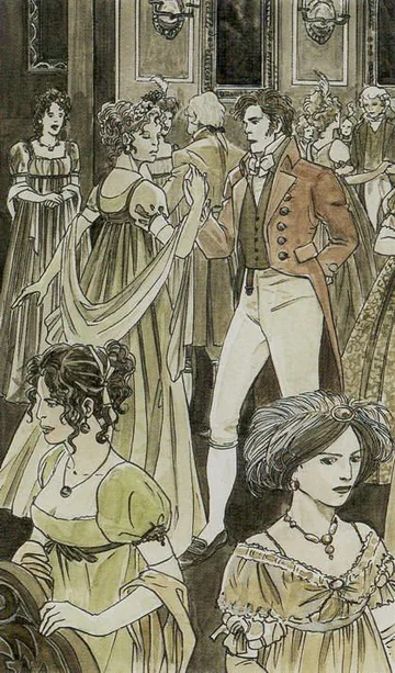2 of Pentacles card artwork from the Jane Austen Tarot by Diane Wilkes and Lola Airaghi