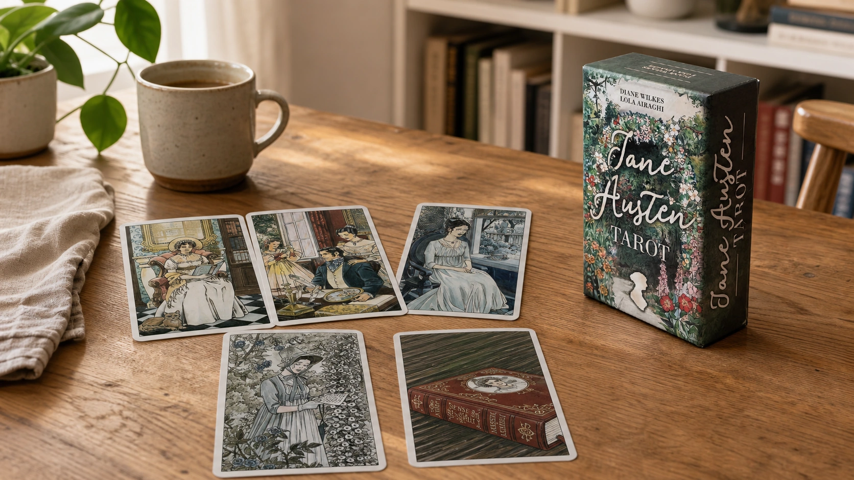 Jane Austen Tarot Deck by Diane Wilkes and Lola Airaghi Generated Jane Austen Tarot Deck by Diane Wilkes and Lola Airaghi in a modern home scene