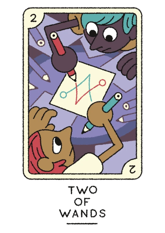 Two of Wands card from the Joe Sparrow Tarot deck