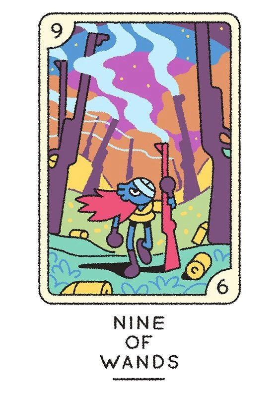 Nine of Wands card from the Joe Sparrow Tarot deck