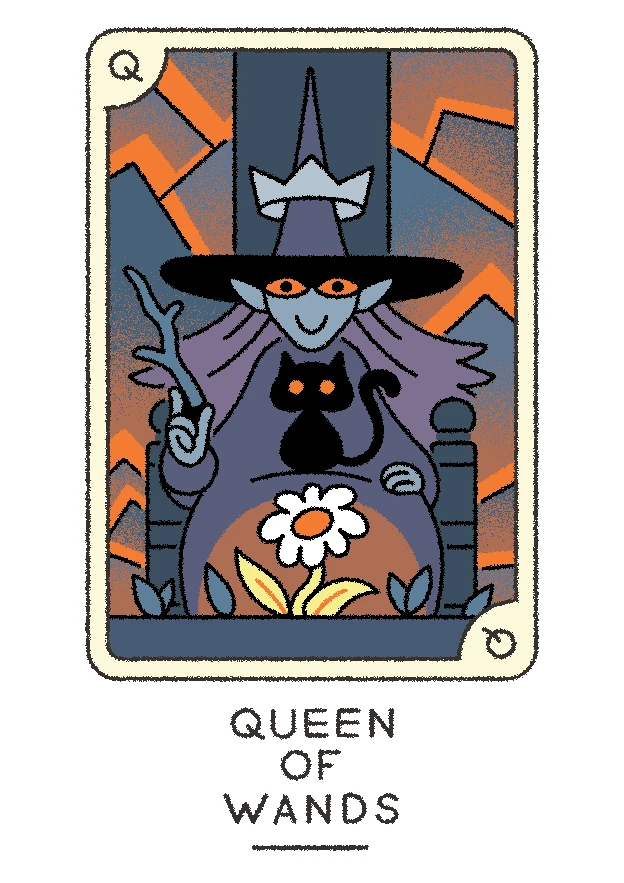 Queen of Wands card from the Joe Sparrow Tarot deck