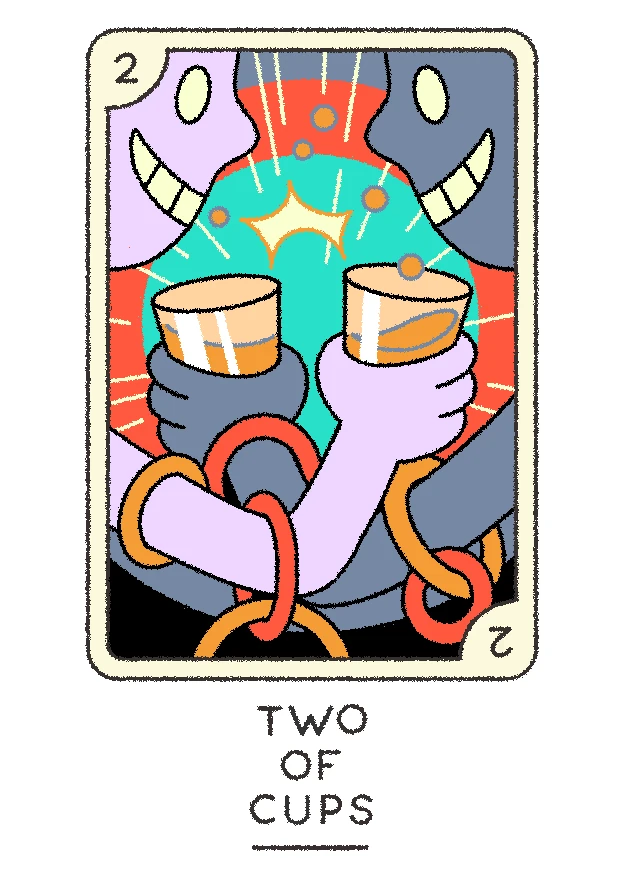 Two of Cups card from the Joe Sparrow Tarot deck