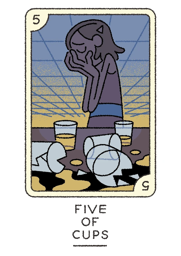 Five of Cups card from the Joe Sparrow Tarot deck