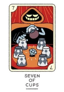 Seven of Cups card from the Joe Sparrow Tarot deck