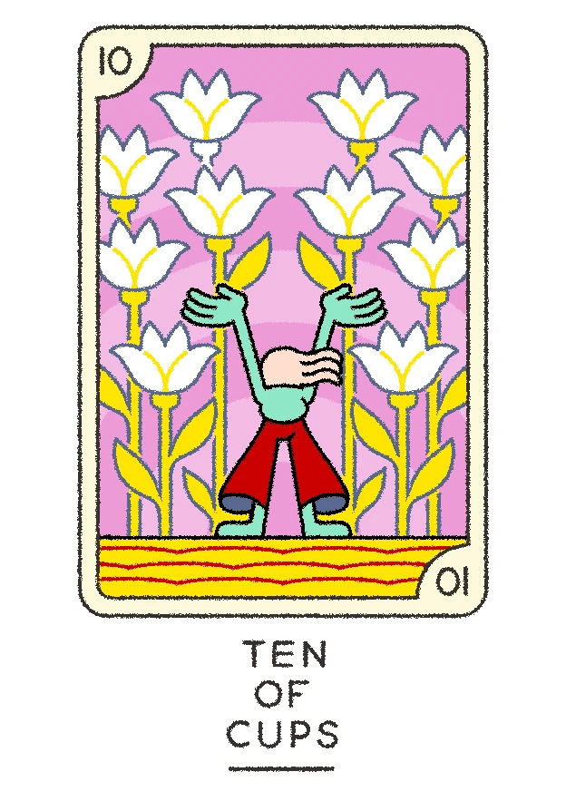 Ten of Cups card from the Joe Sparrow Tarot deck