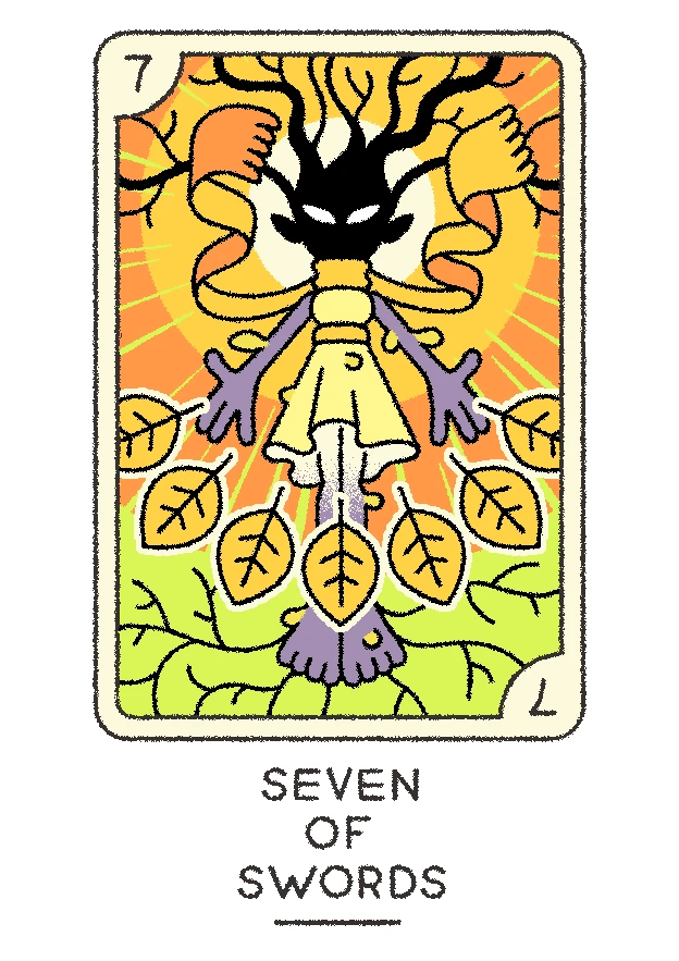 Seven of Swords card from the Joe Sparrow Tarot deck