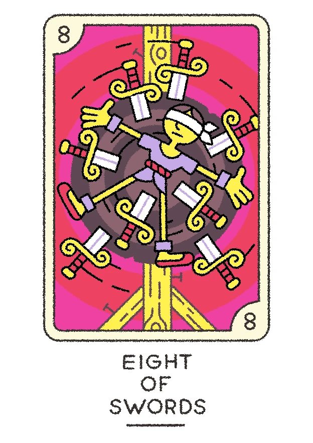 Eight of Swords card from the Joe Sparrow Tarot deck