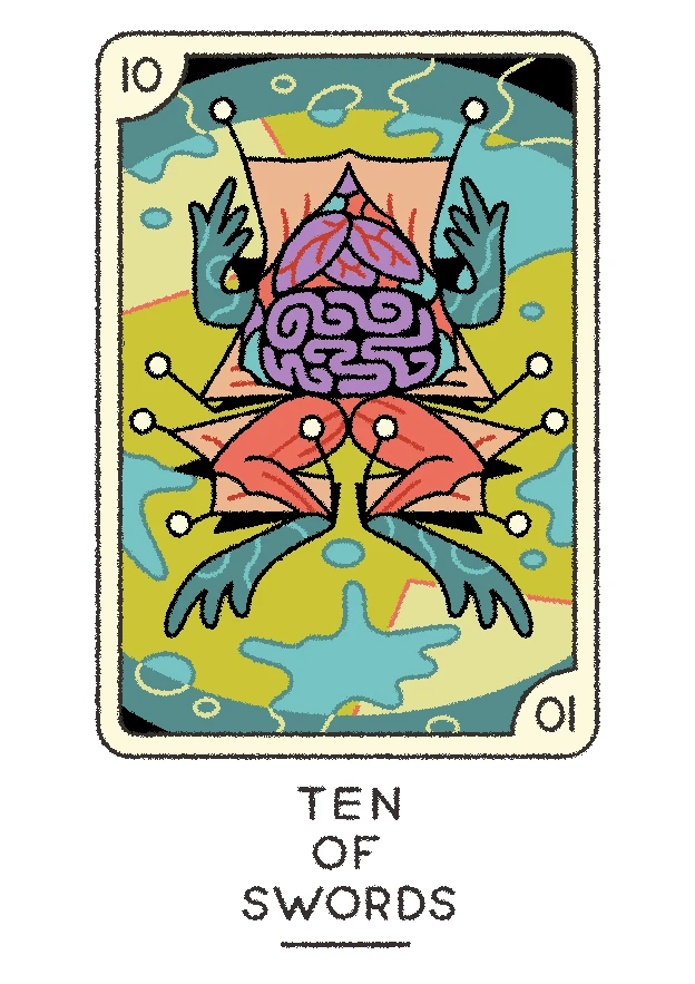 Ten of Swords card from the Joe Sparrow Tarot deck