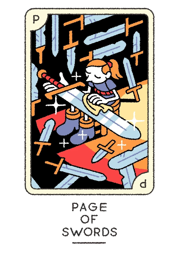 Page of Swords card from the Joe Sparrow Tarot deck