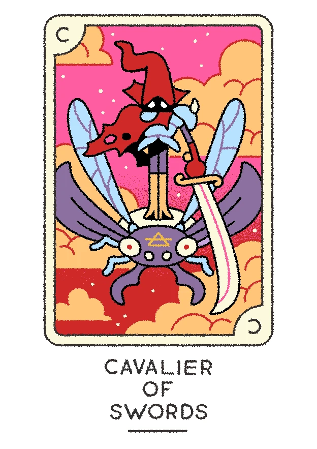 Cavalier of Swords — Joe Sparrow Tarot Cavalier of Swords card from the Joe Sparrow Tarot deck