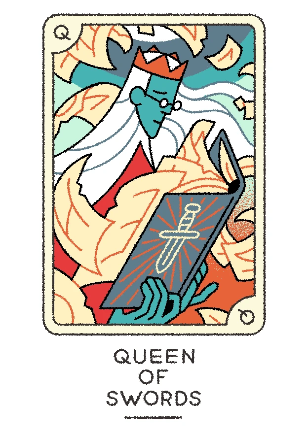 Queen of Swords card from the Joe Sparrow Tarot deck
