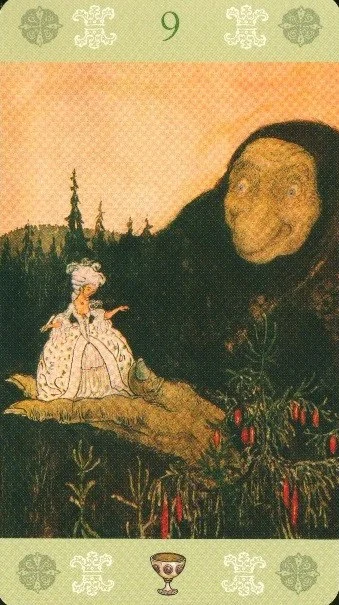 Nine of Cups card from the John Bauer Tarot deck