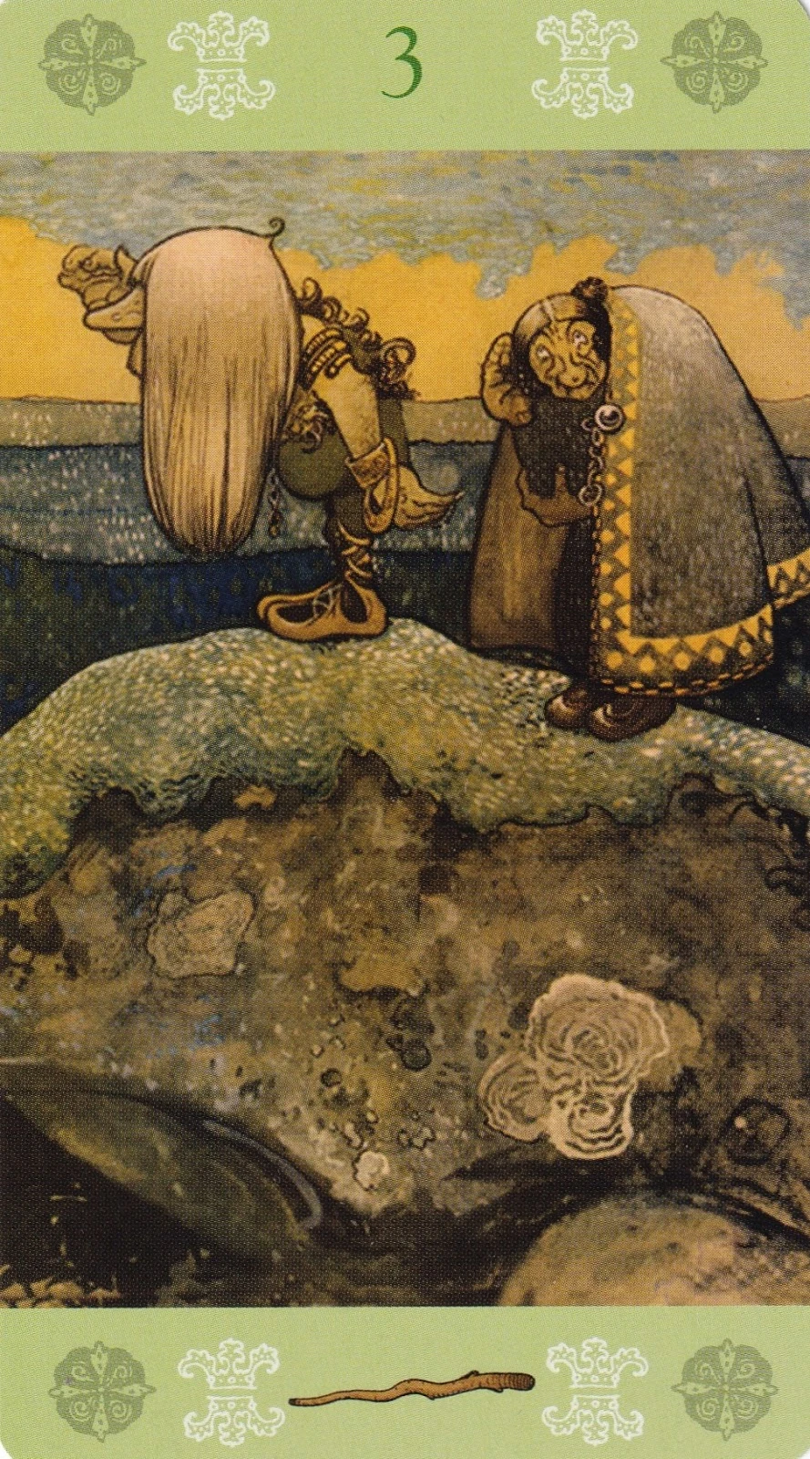 Three of Wands card from the John Bauer Tarot deck