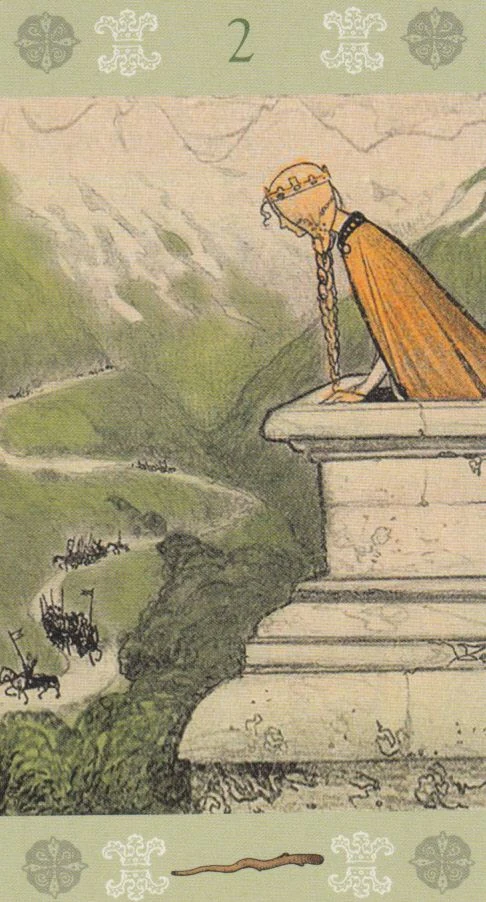 Two of Wands — source-order label Two of Wands card from the John Bauer Tarot deck