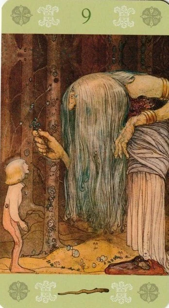 Nine of Wands card from the John Bauer Tarot deck