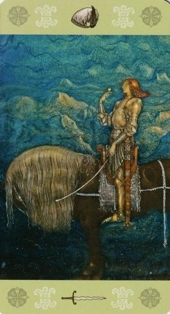 Knight of Swords card from the John Bauer Tarot deck