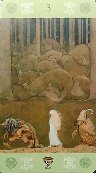 Three of Cups card from the John Bauer Tarot deck