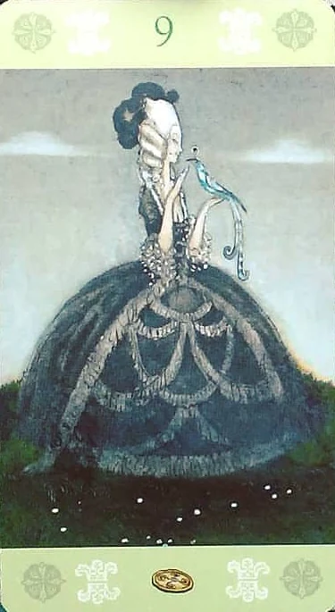 Nine of Pentacles card from the John Bauer Tarot deck